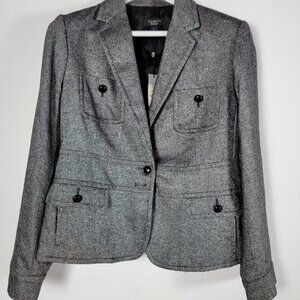 Talbots Womens Wool Blend Gray Blazer Jacket Grace Fit Size 12 Two Button New